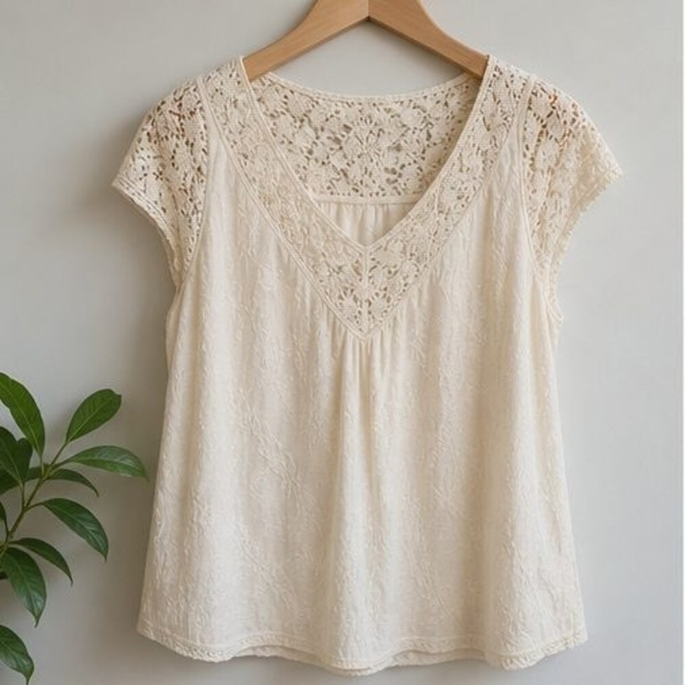Cream Lace Trim Top